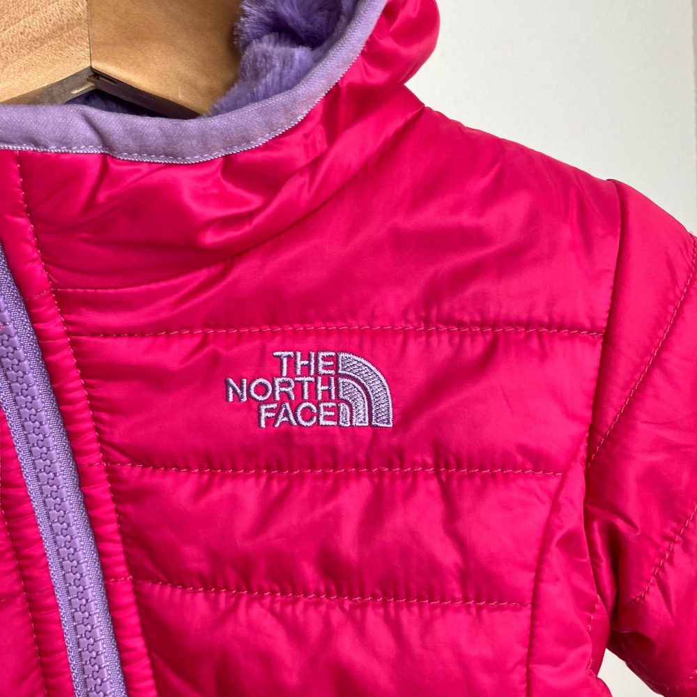 The North Face Mossbud Swirl Reversible Puffer Jacket Pink Purple Hood 3-6 month - Picture 7 of 10
